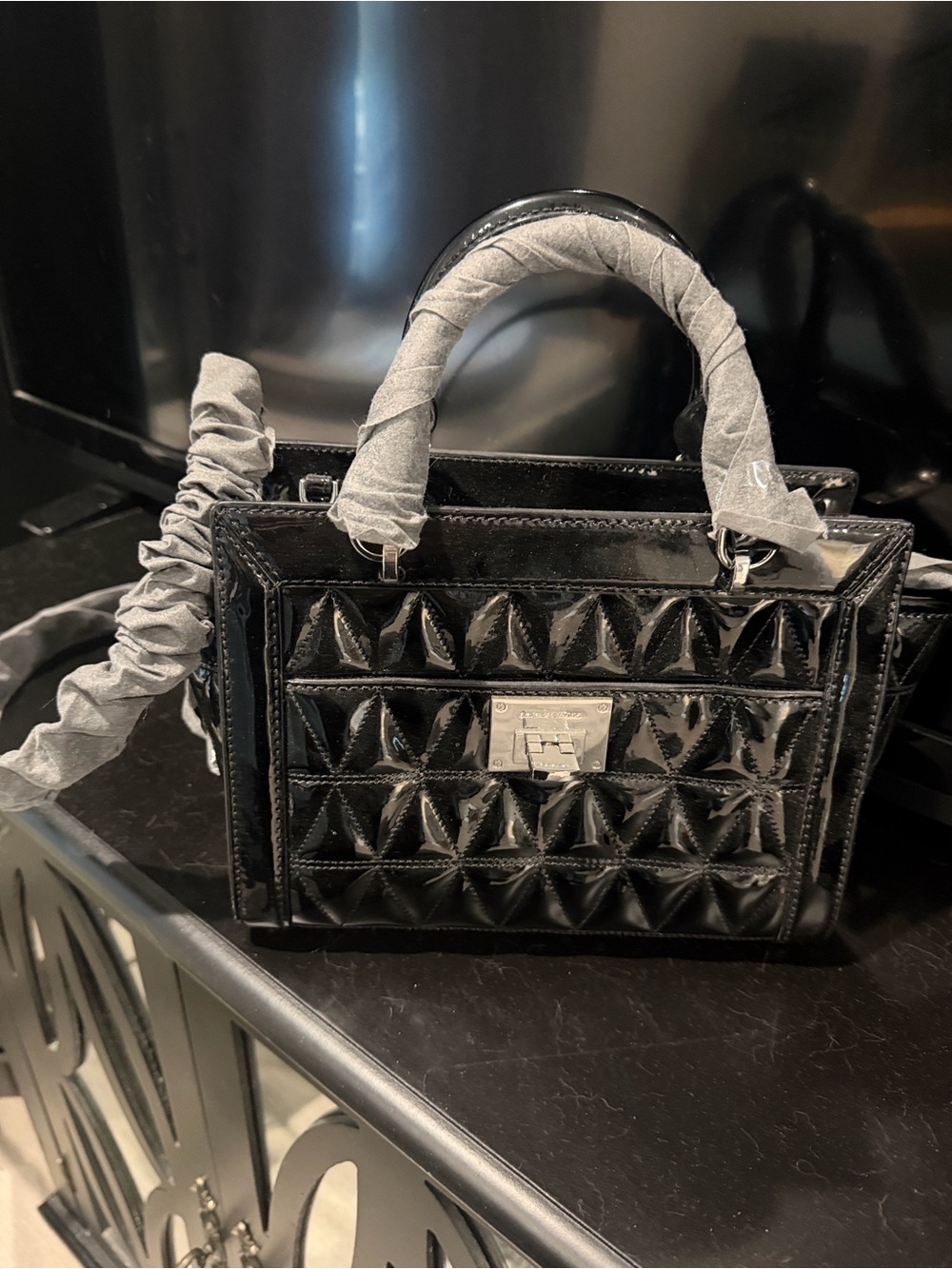 MICHAEL Michael Kors Black Patent Quilted Satchel